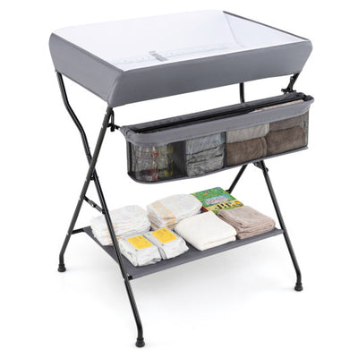 Baby Storage Folding Diaper Changing Table-Gray