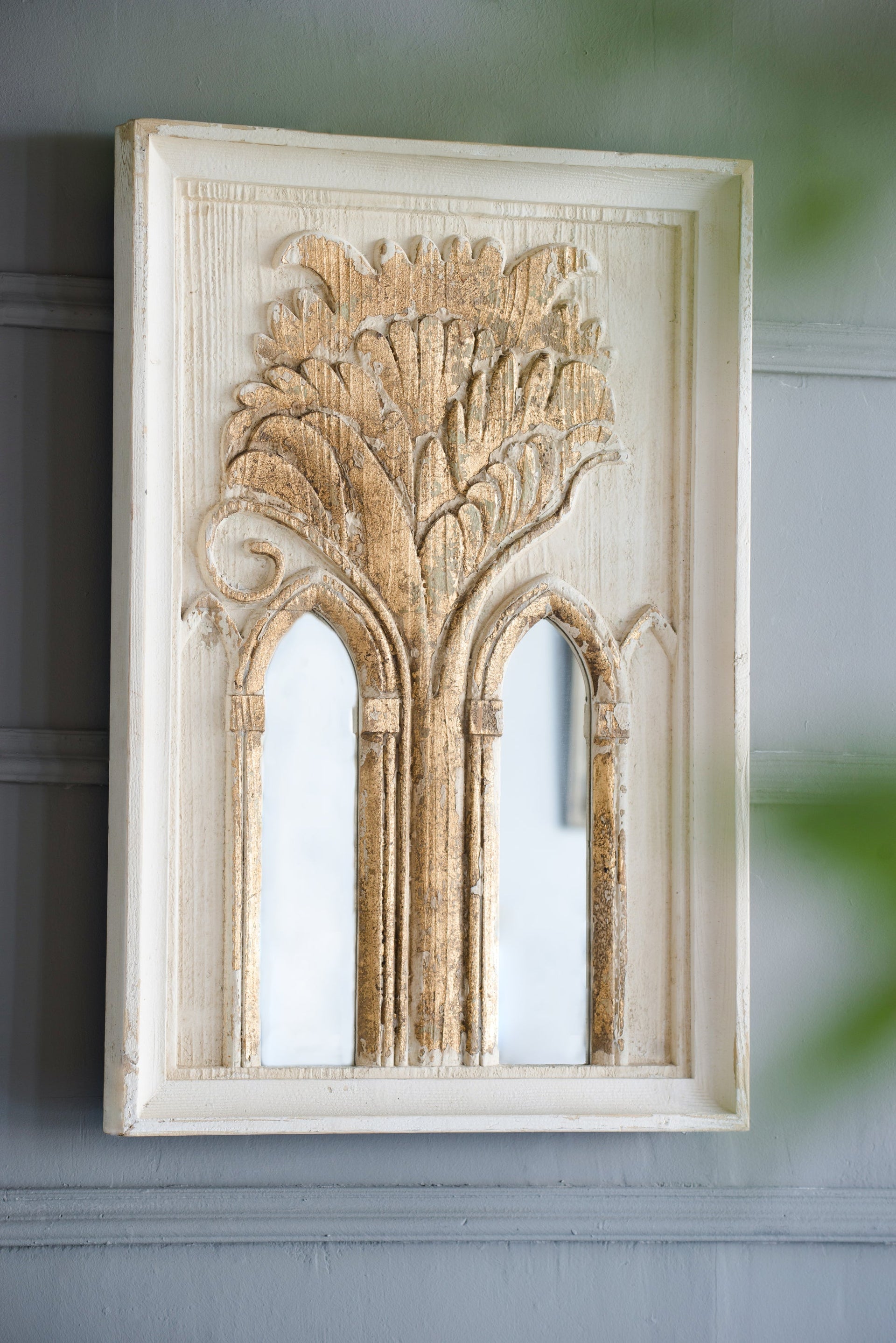 20.1x2x29.9' Mid-Century Modern Wall Mirror with Gold Leaf Details, Set of 2