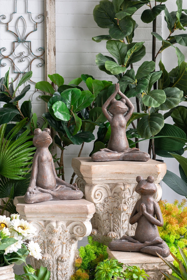 Brown Magnesium Yoga Frog Figurine with Gold Accents Decorative Meditation Statue