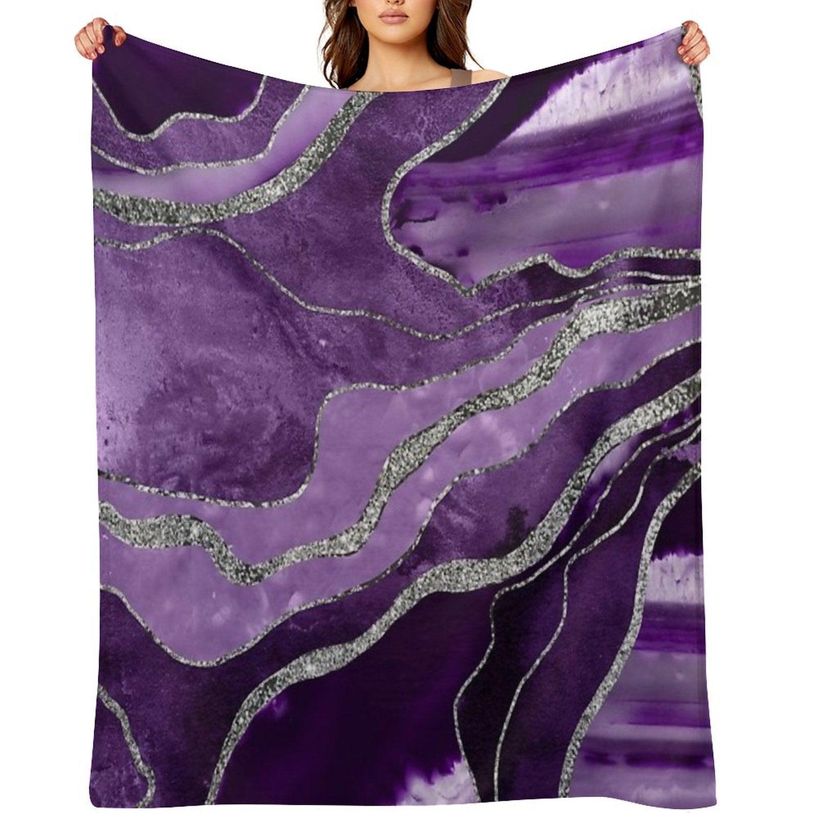 Purple Marble Agate Silver Glam #1 (Photo of Glitter Only - Not Reflective) Throw Blanket