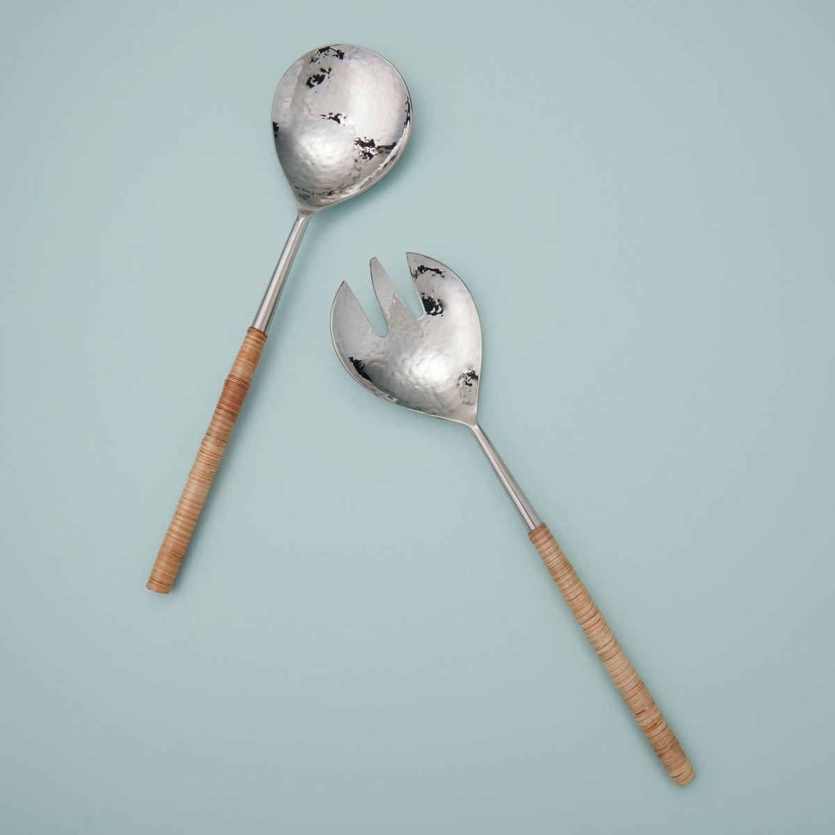 Bamboo and Hammered Silver Serving Set