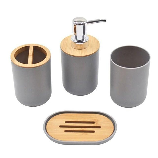 Bamboo Bathroom Accessories Set Plastic Bathroom Kit Soap Dispenser Toothbrush Cup Soap Dish Toilet Brush Holder Trash Can Bathroom Accessories Toothbrush Holder Toothbrush Cup Soap Dispenser Soap Dish Toilet Brush Holder Trash Can For Home Apartment