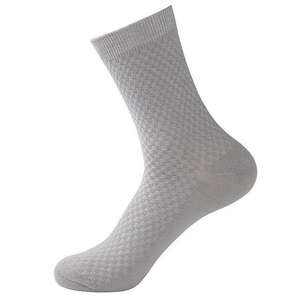 Bamboo fiber cotton socks mid tube men's socks double needle dark flower square grid socks