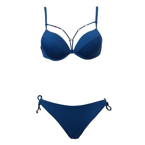 Bandage Push Up Bikini Set Solid Swimwear Women Bikini Sets Push Up Halter Swimsuits 2 Piece Underwired Bathing Suits for Ladies Summer Two Piece Swimsuit Beach Bathing Suit