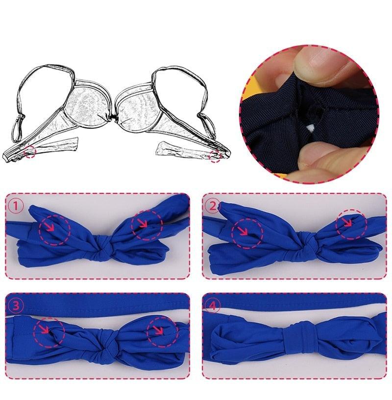 Bandage Push Up Bikini Set Solid Swimwear Women Bikini Sets Push Up Halter Swimsuits 2 Piece Underwired Bathing Suits for Ladies Summer Two Piece Swimsuit Beach Bathing Suit