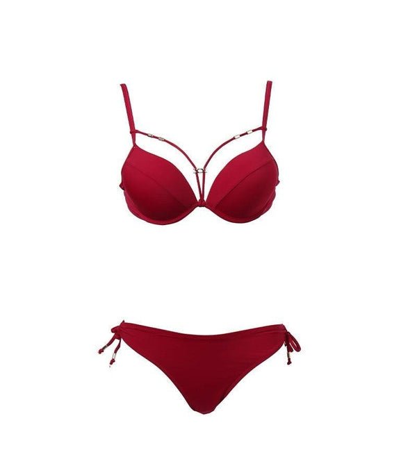 Bandage Push Up Bikini Set Solid Swimwear Women Bikini Sets Push Up Halter Swimsuits 2 Piece Underwired Bathing Suits for Ladies Summer Two Piece Swimsuit Beach Bathing Suit