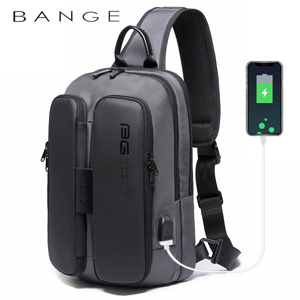 BANGE New Fashion Trend Leisure Outdoor Technology USB Cool Shoulder Bag Chest Bag for Men