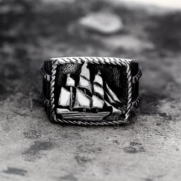 Barque Sailing Ship Stainless Steel Marine Ring