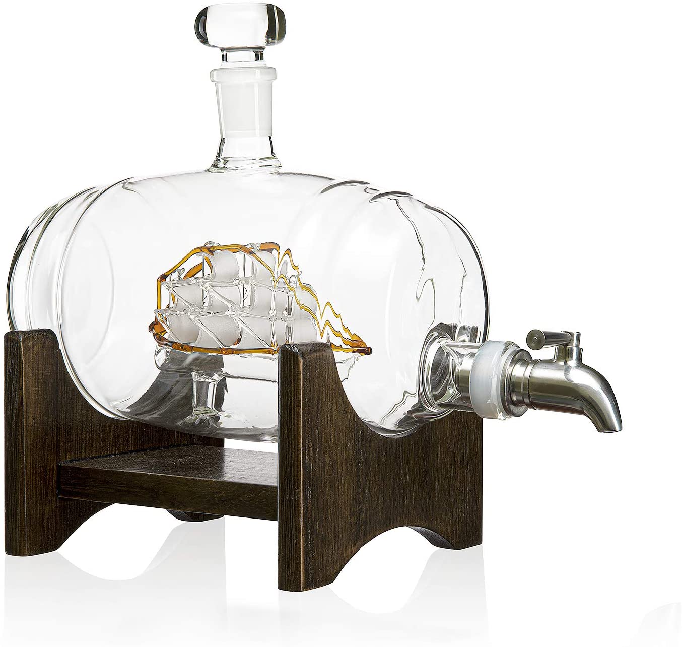 Whiskey Ship in a Barrel Decanter With Ship With 2-10 oz Glasses - By The Wine Savant, Whiskey & Wine Decanter Clear