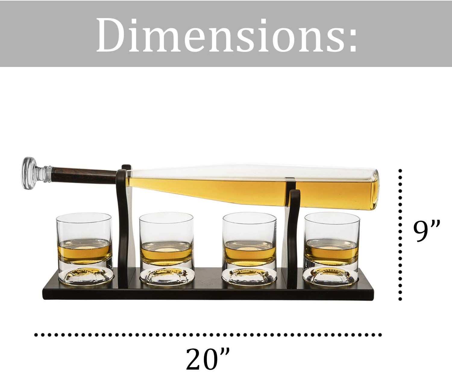 Baseball Bat Whiskey & Wine Decanter 4 Baseball Glasses, Spirits Set - Baseball Coach Gifts, Baseballs Lovers Coaches, Dad, Boyfriend, Brother, Friend Gift - For Whiskey & Wine (Standard Base)