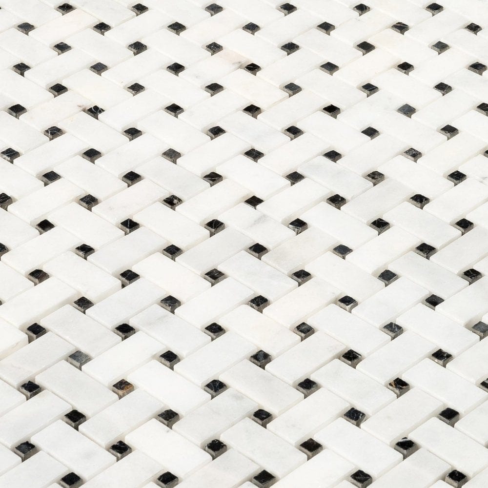 Carrara White-Toros Black Basketweave Mosaic Floor and Wall Tile - Livfloors Collection