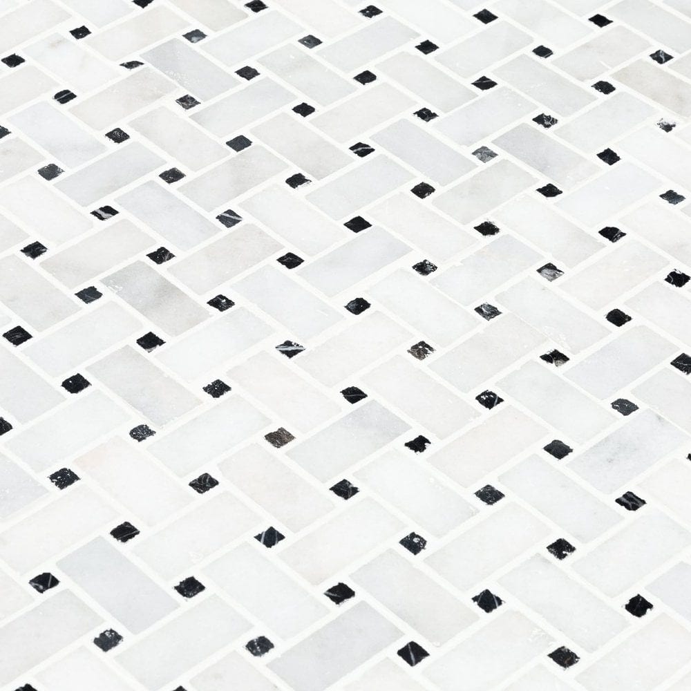 Carrara White-Toros Black Basketweave Mosaic Floor and Wall Tile - Livfloors Collection