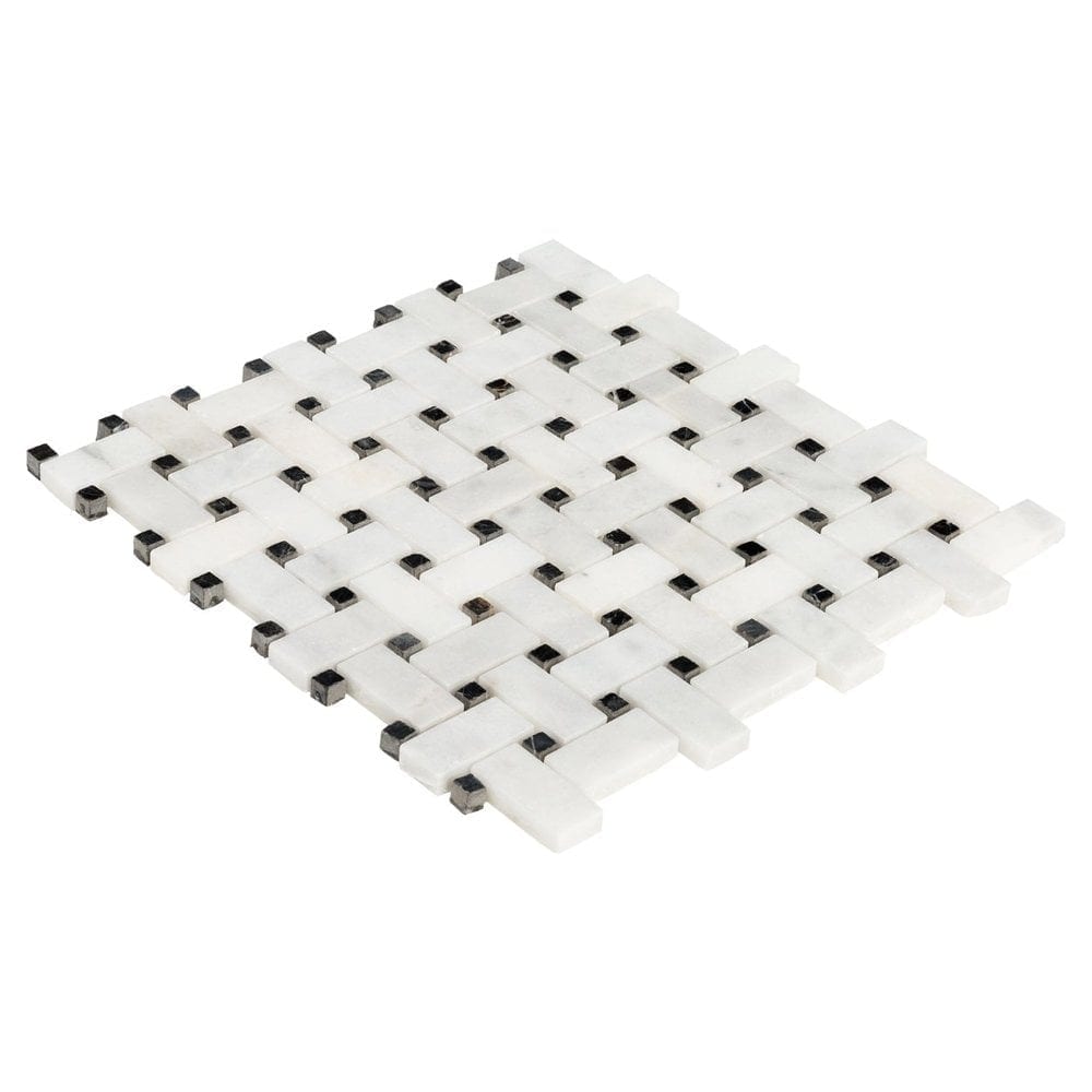 Carrara White-Toros Black Basketweave Mosaic Floor and Wall Tile - Livfloors Collection