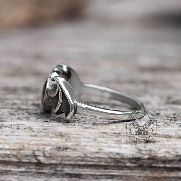 Bat And Heart Stainless Steel Gothic Ring