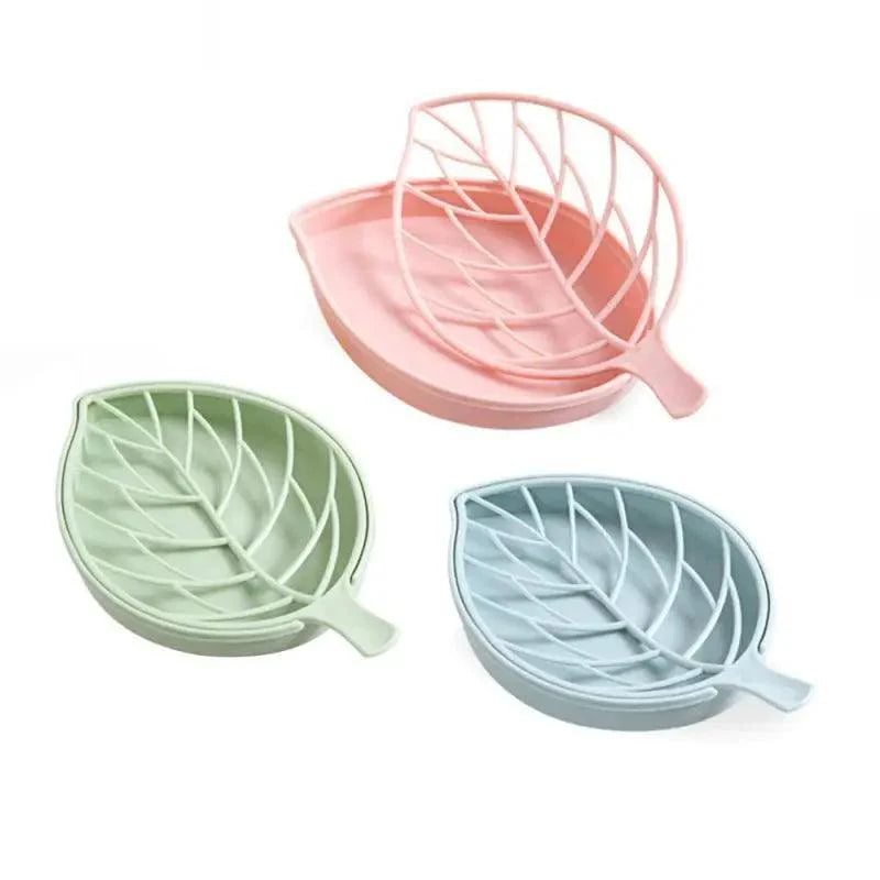 Bathroom Accessories Dish Plate Case Home Shower Leaf Shape Holder Container Soap Box Plastic Soap Box Dispenser Soap Rack Soap Dishes Leaf-Shaped Shower Soap Bar Holder With Draining Tray Fashionable Soap Dishes For Shower Kitchen