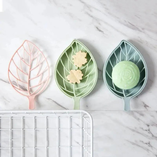Bathroom Accessories Dish Plate Case Home Shower Leaf Shape Holder Container Soap Box Plastic Soap Box Dispenser Soap Rack Soap Dishes Leaf-Shaped Shower Soap Bar Holder With Draining Tray Fashionable Soap Dishes For Shower Kitchen