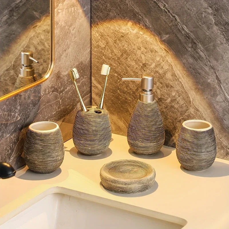 Bathroom Set - Handmade Ceramic White 5-Piece