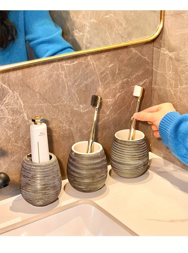 Bathroom Set - Handmade Ceramic White 5-Piece