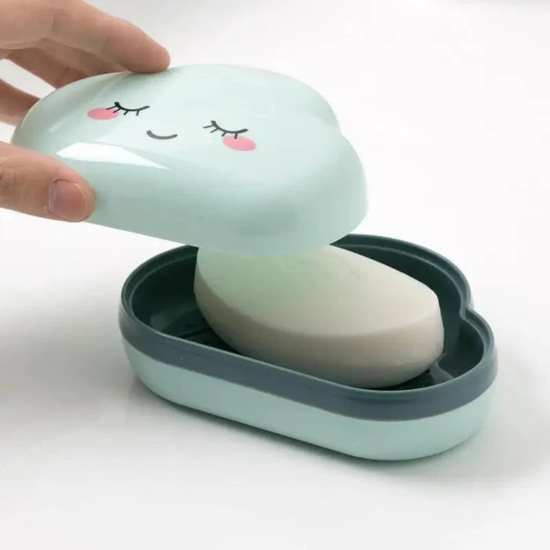 Bathroom Soap Dish Box Cute Cartoon Clouds Soap Holder Home Shower Travel Container Soap Tray Drainer Box Bathroom Accessories Soap Dish with Drain Soap Holder Soap Saver Easy Cleaning Dry Stop  Soap