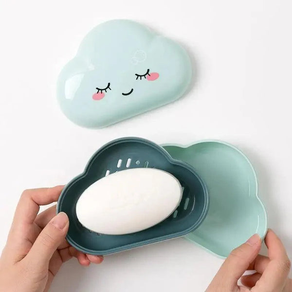 Bathroom Soap Dish Box Cute Cartoon Clouds Soap Holder Home Shower Travel Container Soap Tray Drainer Box Bathroom Accessories Soap Dish with Drain Soap Holder Soap Saver Easy Cleaning Dry Stop  Soap
