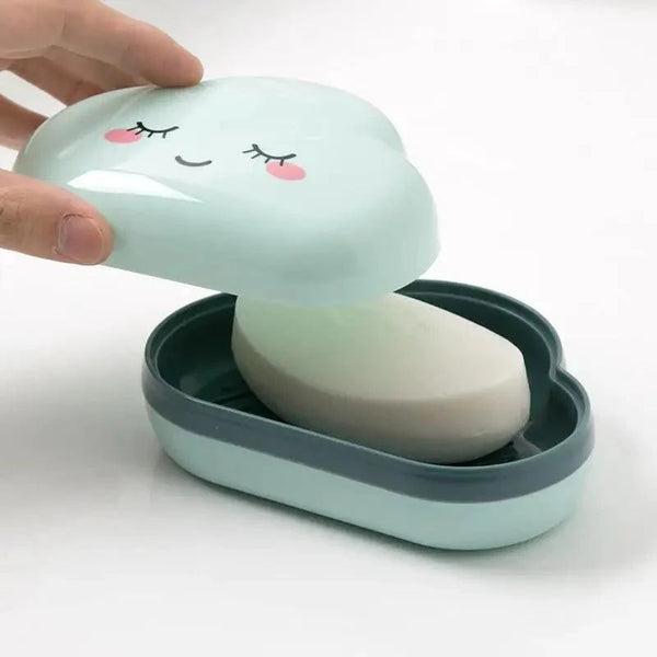 Bathroom Soap Dish Box Cute Cartoon Clouds Soap Holder Home Shower Travel Container Soap Tray Drainer Box Bathroom Accessories Soap Dish with Drain Soap Holder Soap Saver Easy Cleaning Dry Stop  Soap