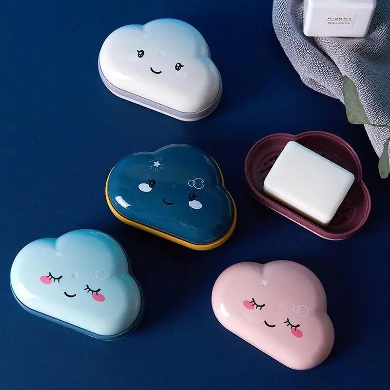 Bathroom Soap Dish Box Cute Cartoon Clouds Soap Holder Home Shower Travel Container Soap Tray Drainer Box Bathroom Accessories Soap Dish with Drain Soap Holder Soap Saver Easy Cleaning Dry Stop  Soap