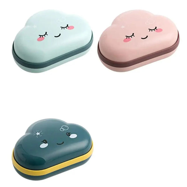 Bathroom Soap Dish Box Cute Cartoon Clouds Soap Holder Home Shower Travel Container Soap Tray Drainer Box Bathroom Accessories Soap Dish with Drain Soap Holder Soap Saver Easy Cleaning Dry Stop  Soap