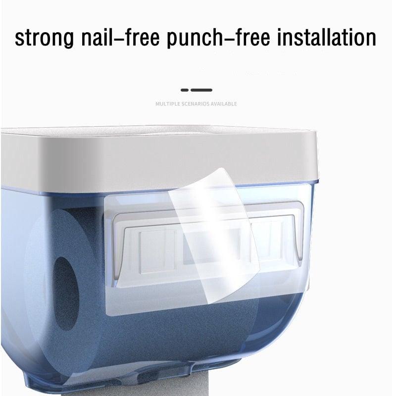 Bathroom Toilet Paper Holder Punch-free Waterproof Storage Box Toilet Paper Storage Rack Paper Towel Kitchen Storage Accessories Waterproof Toilet Paper Holder Wall Mounted Punch Free Paper Dispenser Transparent Storage Box Bathroom Kitchen Supply