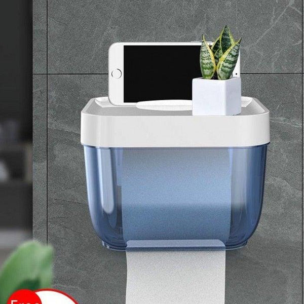 Bathroom Toilet Paper Holder Punch-free Waterproof Storage Box Toilet Paper Storage Rack Paper Towel Kitchen Storage Accessories Waterproof Toilet Paper Holder Wall Mounted Punch Free Paper Dispenser Transparent Storage Box Bathroom Kitchen Supply