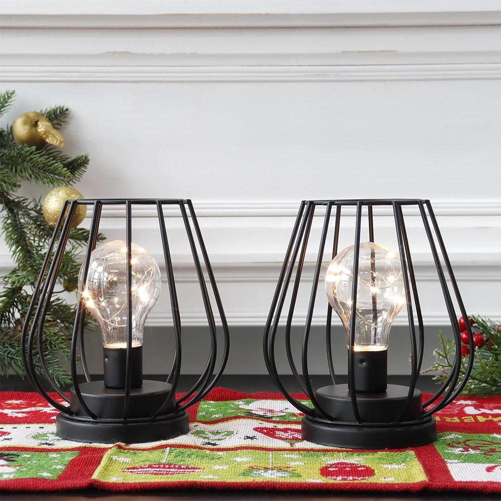 7''Tall  Set of 2 Metal Battery Operated Lamp  (Black)