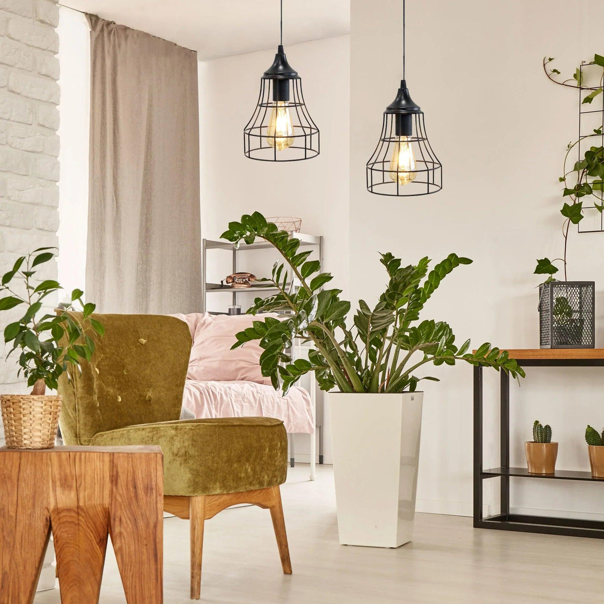 Set of 2 Metal Cage Hanging Lamps