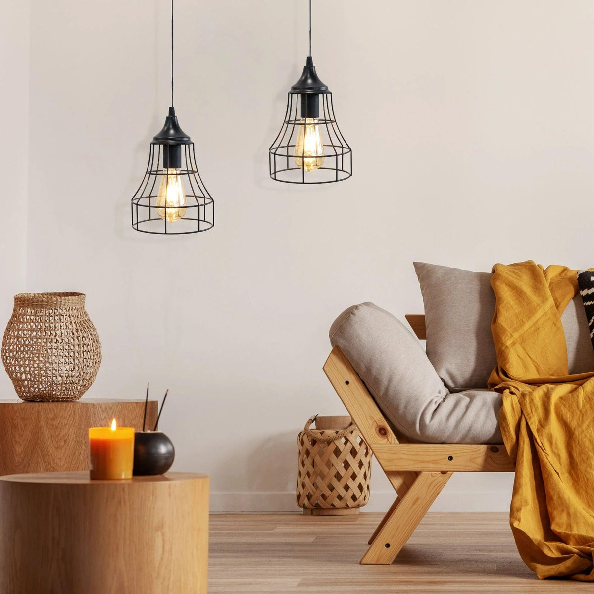 Set of 2 Metal Cage Hanging Lamps