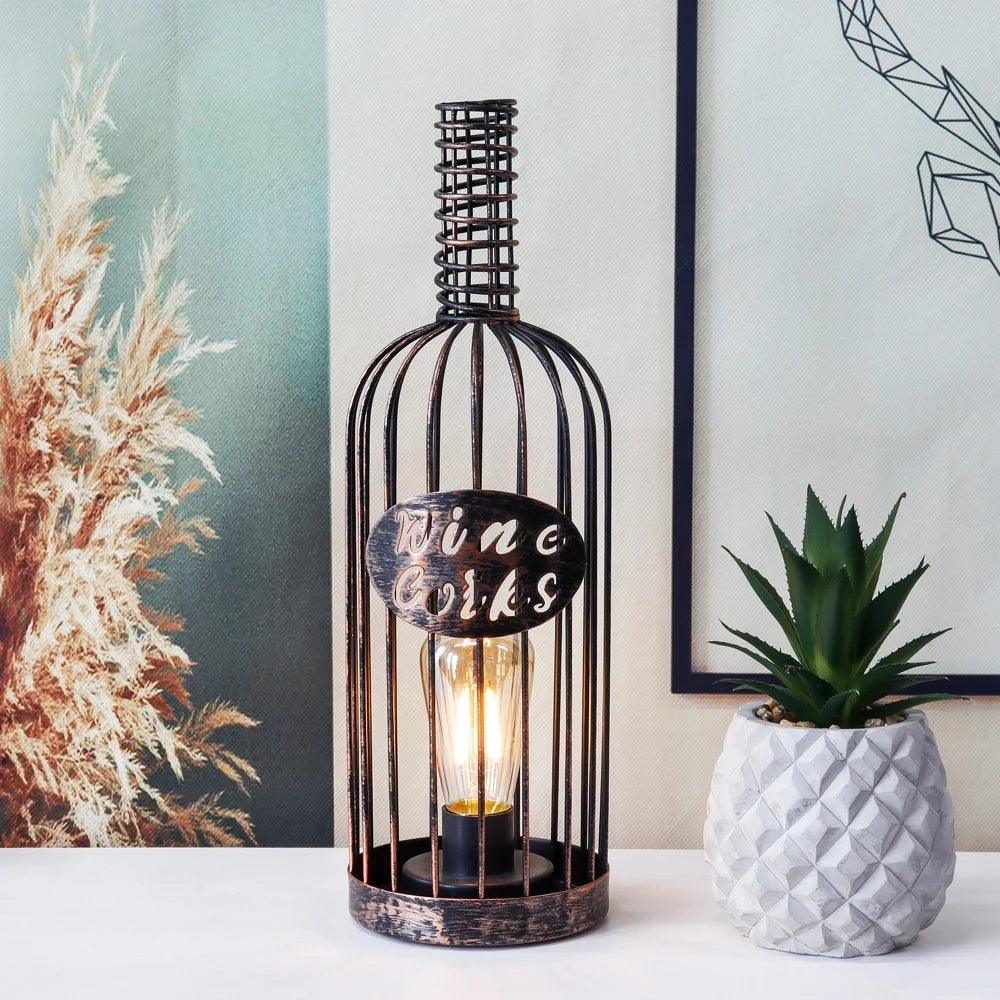 13.5”H Cordless Metal Wine Cork Holder Lamp