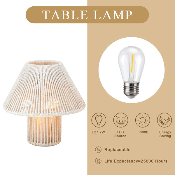 Set of 2 Woven Cotton Rope LED Cordless Table Lamp