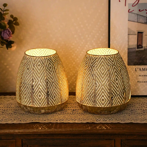 7'' High Battery Powered Metal Decorative Table Lamps with Fairy Lights Bulb