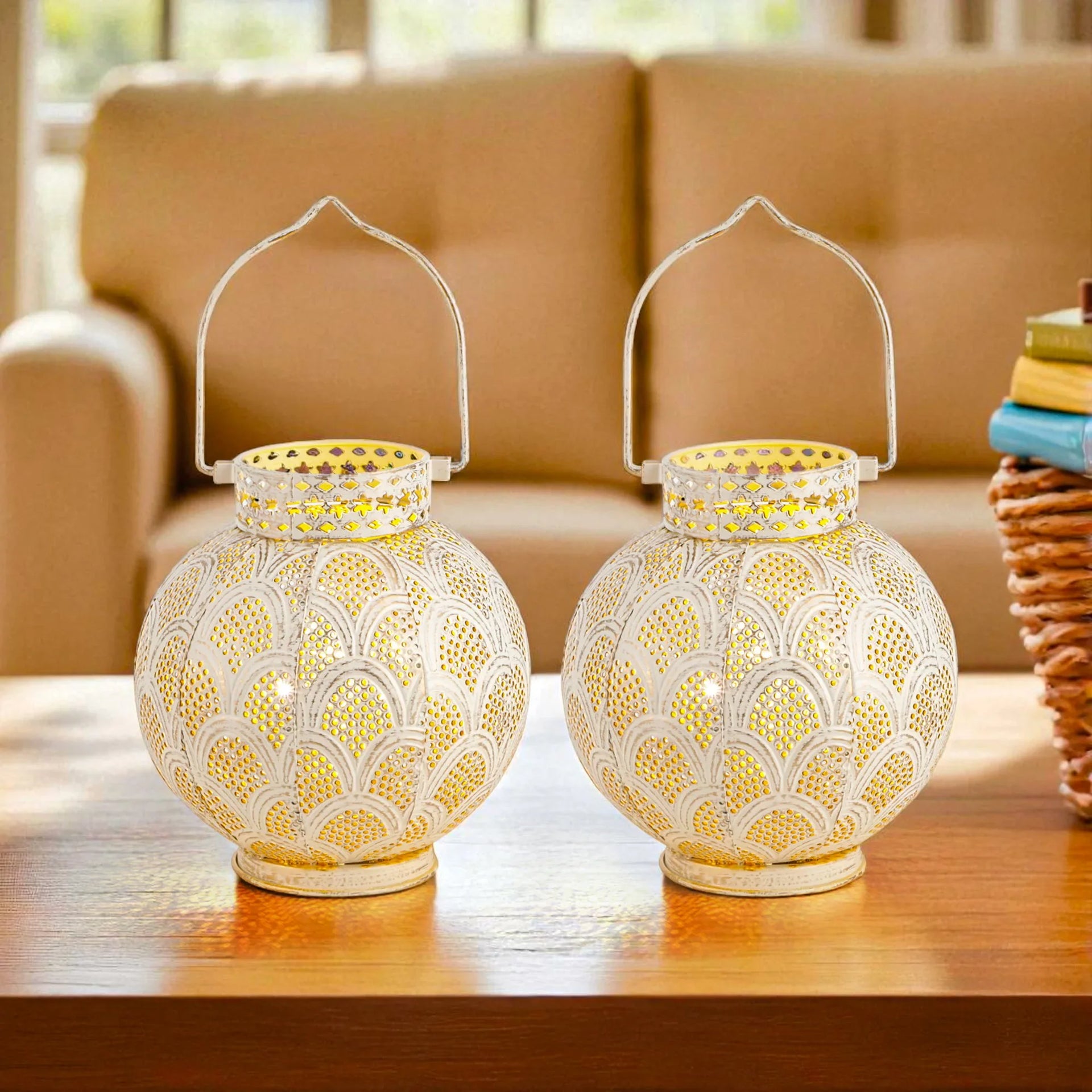 7'' High Battery Powered Cordless Lamp Moroccan Style Metal Table Lamp