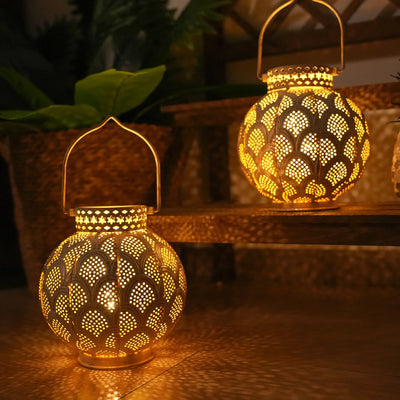 7'' High Battery Powered Cordless Lamp Moroccan Style Metal Table Lamp