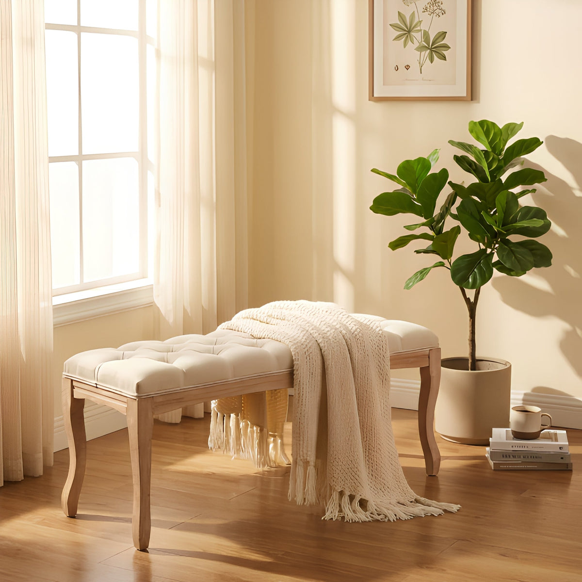 Bedroom Bench - French Vintage Tufted Entryway Bench