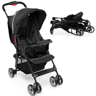 Toddler Travel Stroller for Airplane with Canopy and Adjustable Backrest-Black