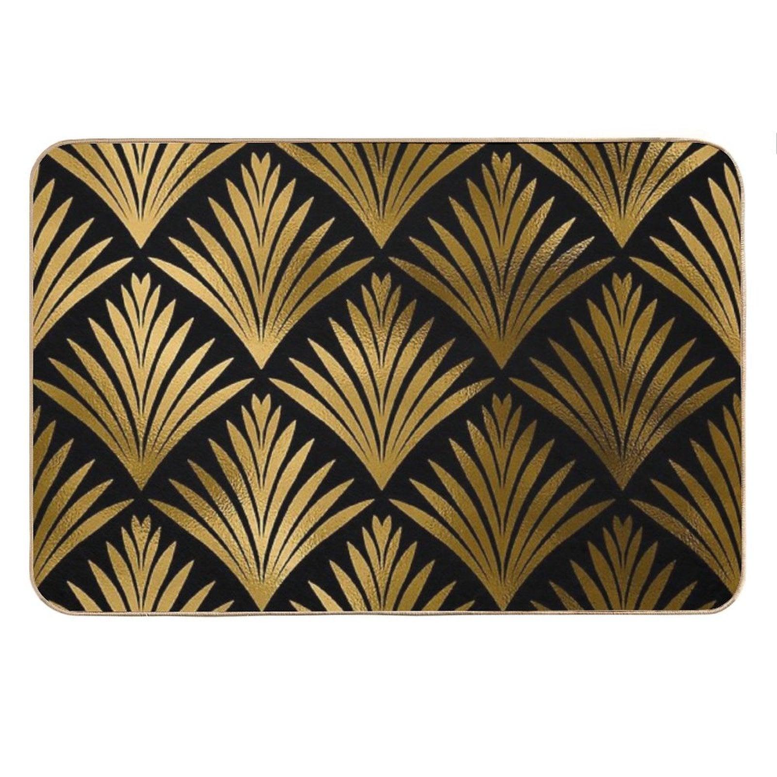Luxurious Black And Golden Color Art Deco Elegant Pattern Bath Mat