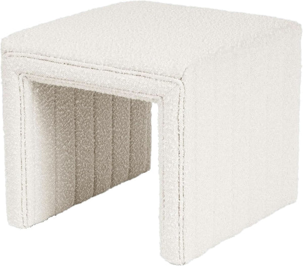 Cream Soft Boucle Upholstered Ottoman Footrest 18 Inches