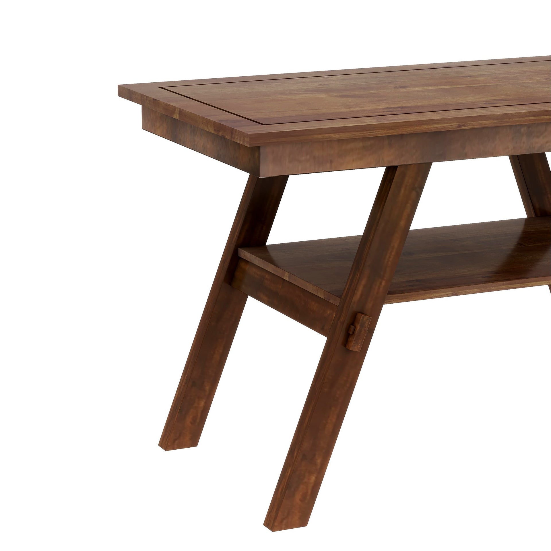 6-Piece Wood Counter Height Dining Table Set with Storage Shelf, Kitchen Table Set with Bench and 4 Chairs,Rustic Style, Walnut+Beige Cushion