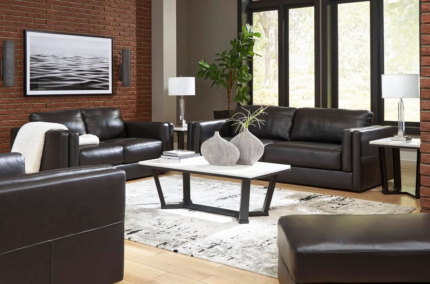 Contemporary Black Cushioned Rectangular Ottoman Finish