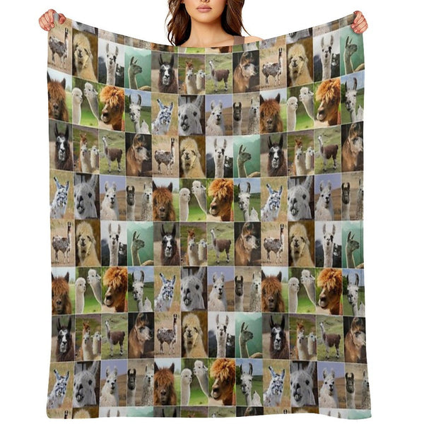 Llamas Photos Collage Shrink-resistant Throw Blanket