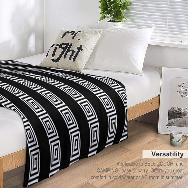 Greek Key Stripes Black & White Sustainable Throw Blanket