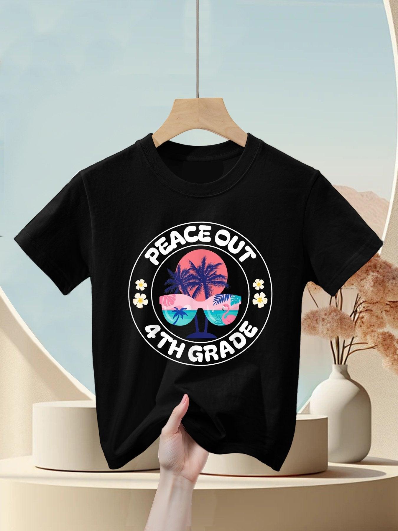 Peace Out 4th Grade Graduation Vacation Groovy Sunglasses Kids T-Shirt