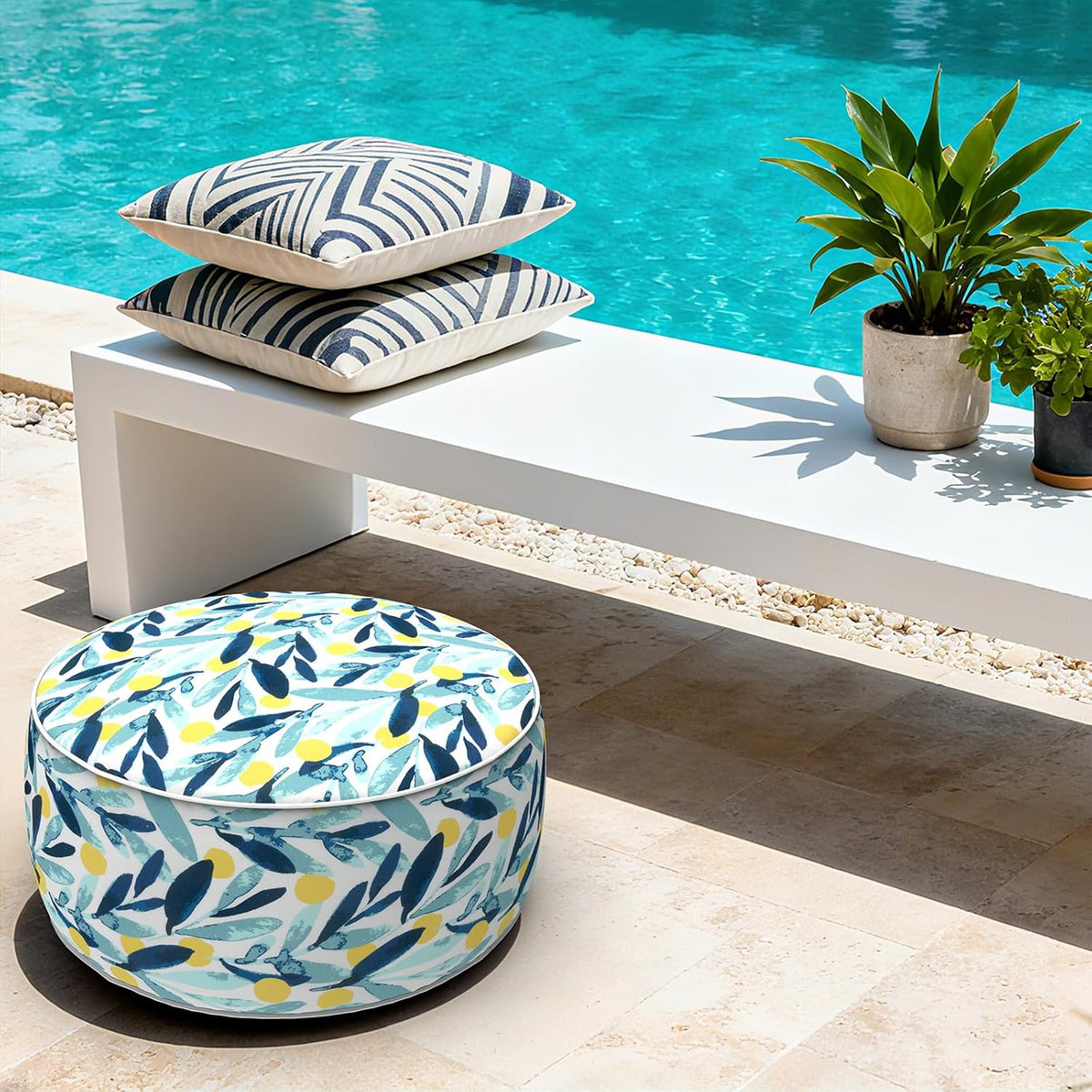 Outdoor Inflatable Ottoman - Coastal Leaves Design