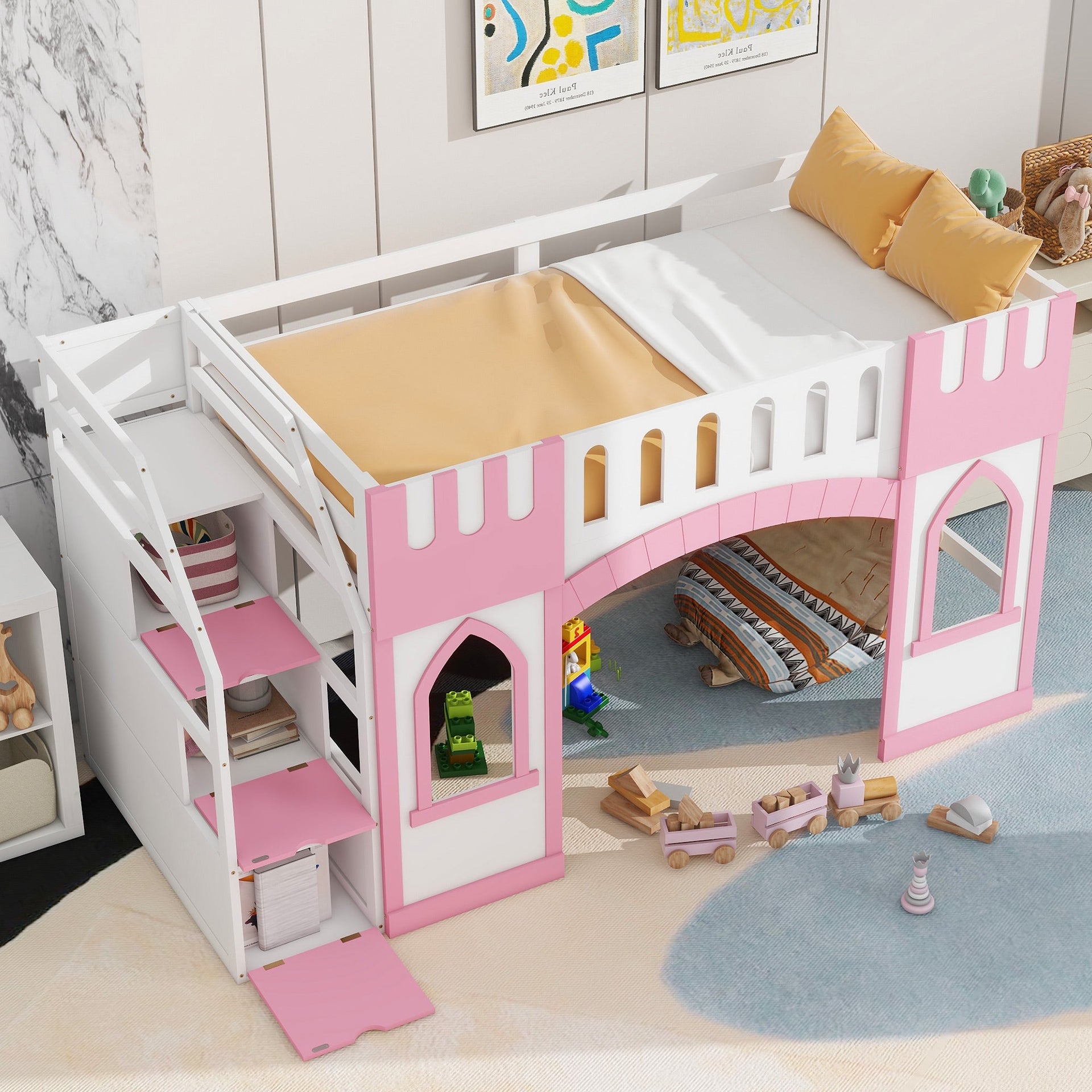 Twin Size Loft Bed With Storage Staircase And Window