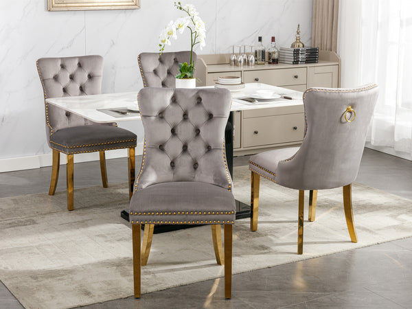 Nikki Collection Modern Tufted Solid Wood Velvet Upholstered Dining Chair with Gold Legs