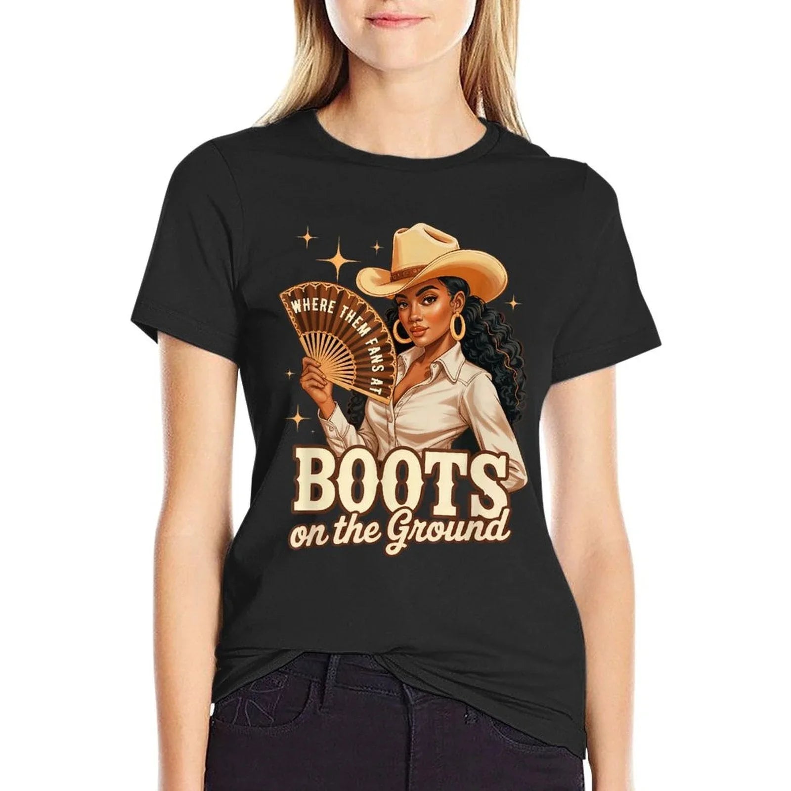 Boots On Ground Juneteenth Melanin Cowgirl Western Rodeo  Tagless Design T-Shirt